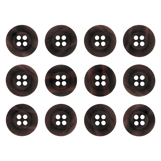 Twelve Khakis, Chinos and Casual Cotton Pant Buttons, dark brown nylon with four holes each, are arranged in a 3x4 grid on a white background.