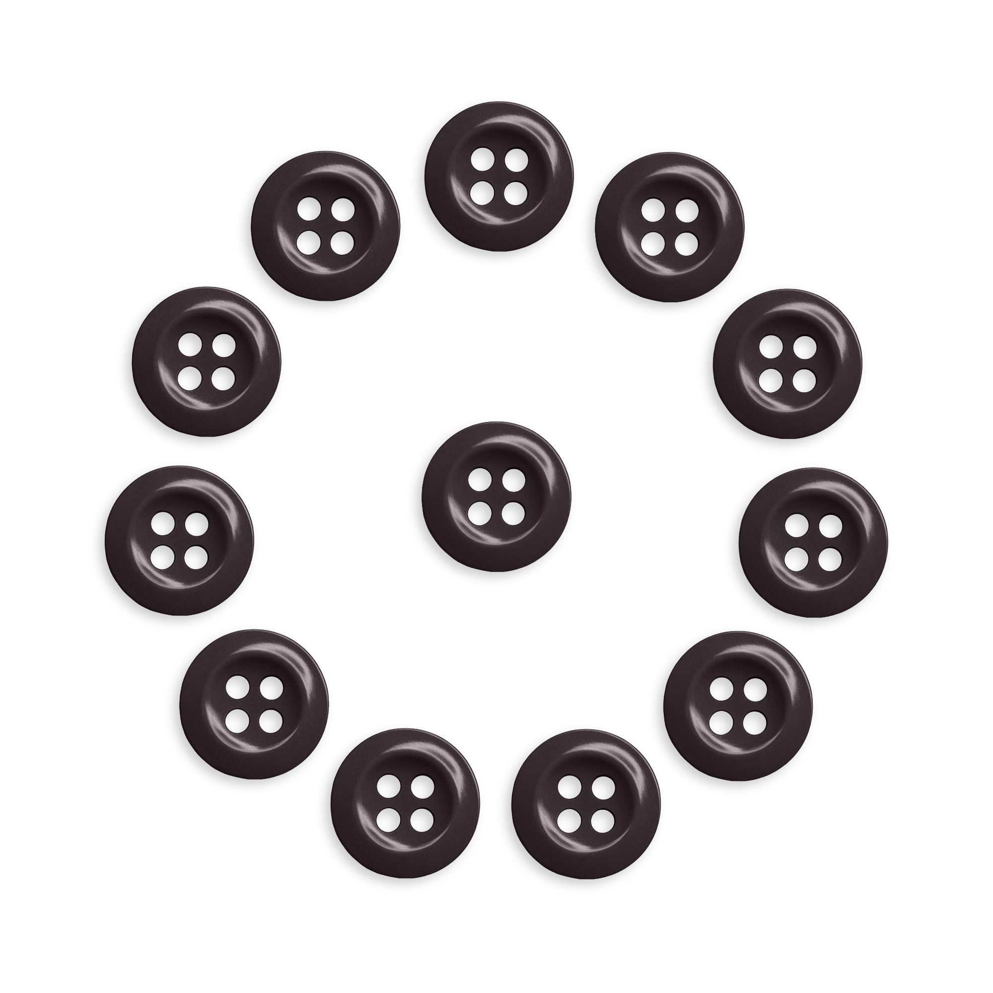 Work Shirt Buttons 12 Pack—twelve durable buttons arranged in a circle with one at the center, displayed on a white background.