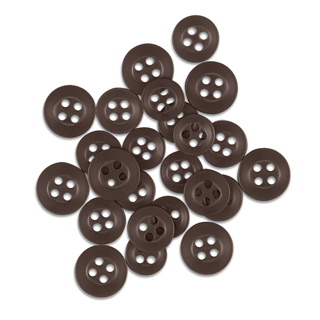 A pile of brown, round Replacement Shirt Buttons with an anti-glare matte finish is scattered on a white background.