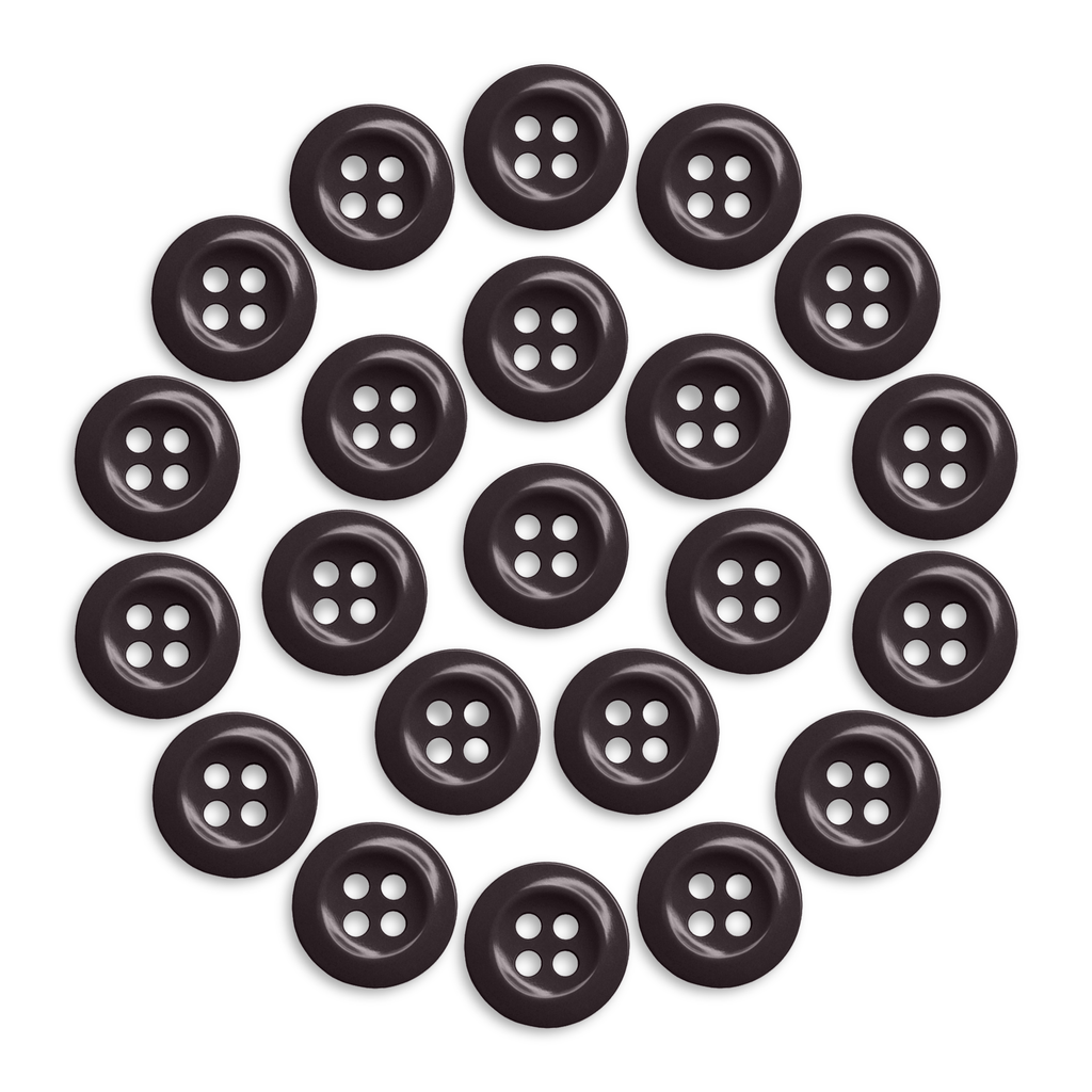 Twenty-two durable Work Shirt Buttons arranged in a circular pattern on a white background.