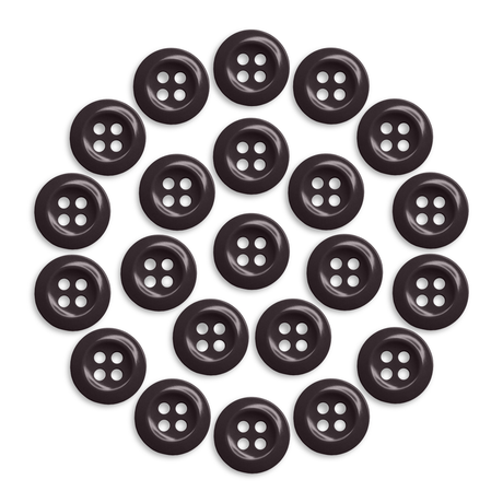 Twenty-four Work Shirt Buttons in black, arranged in a circular pattern on a white background.