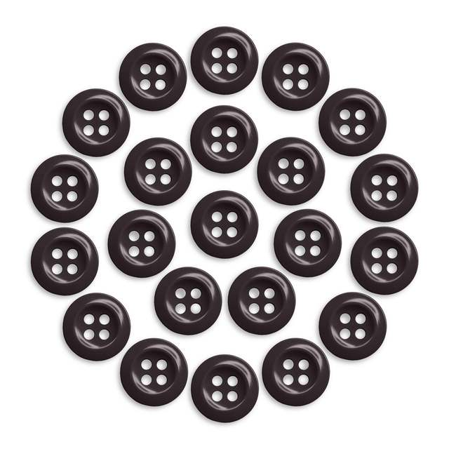 Twenty-four Work Shirt Buttons in black, arranged in a circular pattern on a white background.