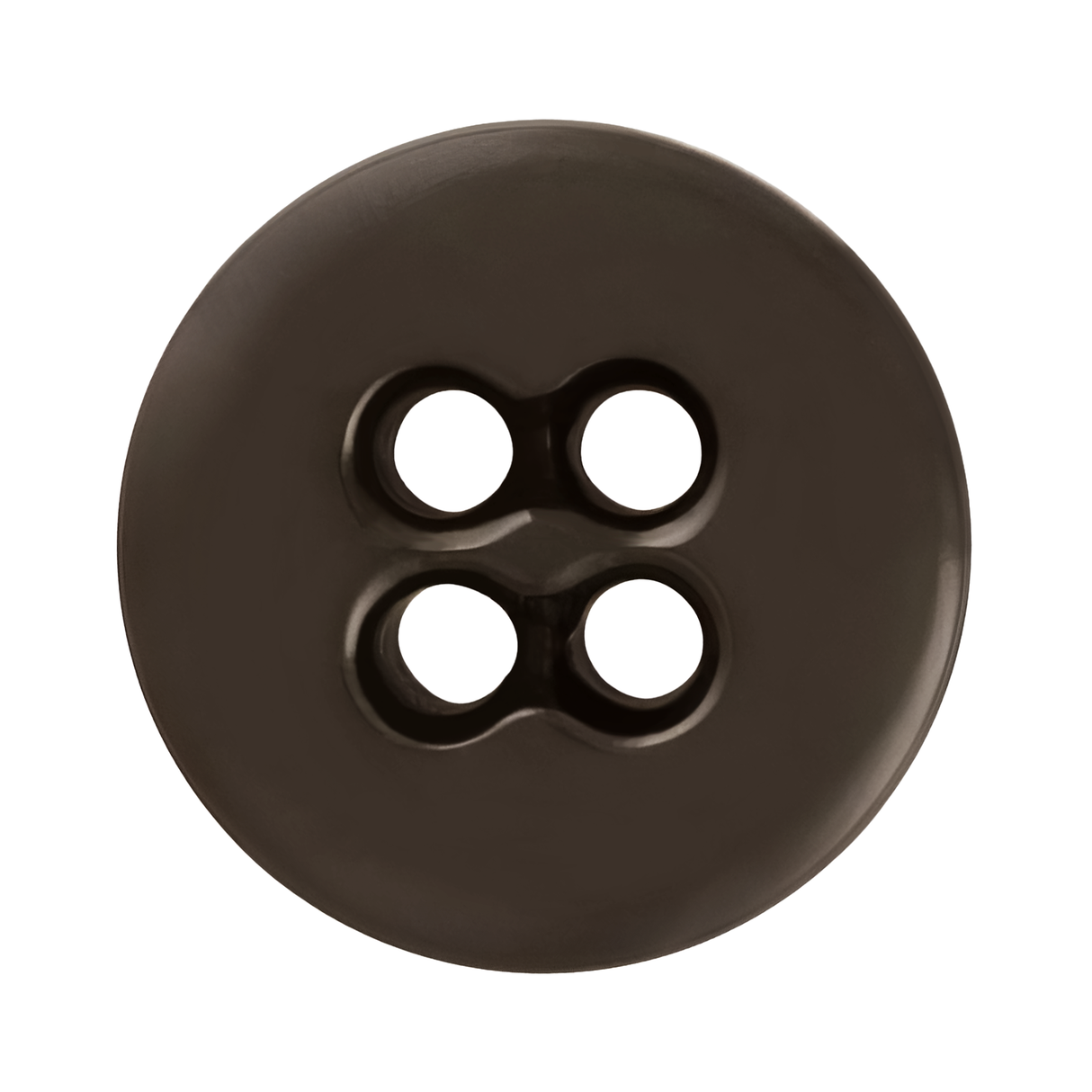 A round, dark brown Suspender Brace Pant Button with four holes, viewed from above on a white background.