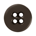 A round, dark brown Suspender Brace Pant Button with four holes, viewed from above on a white background.