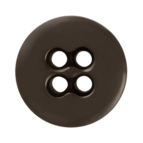 A round, dark brown Suspender Brace Pant Button with four holes, viewed from above on a white background.