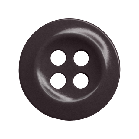 A dark brown, four-hole Work Shirt Button displayed on a white background.