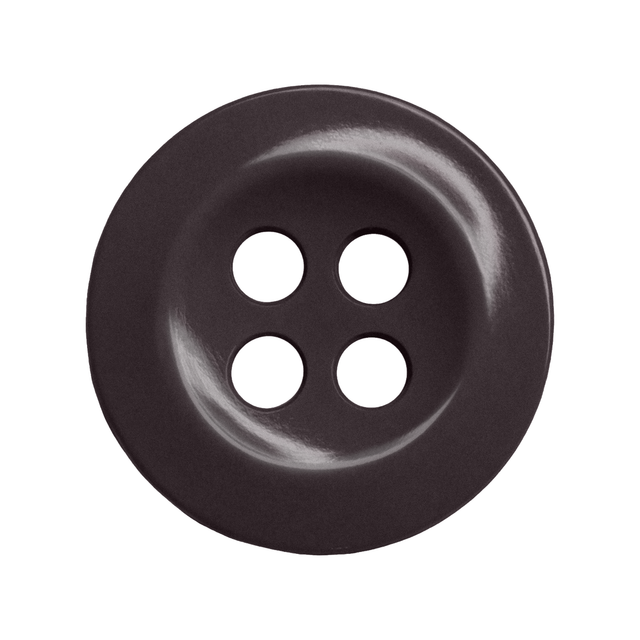 A dark brown, four-hole Work Shirt Button displayed on a white background.