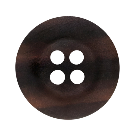 Khakis, Chinos and Casual Cotton Pant Button: Dark brown round four-hole nylon button with a smooth, slightly glossy surface, shown from above on a white background.