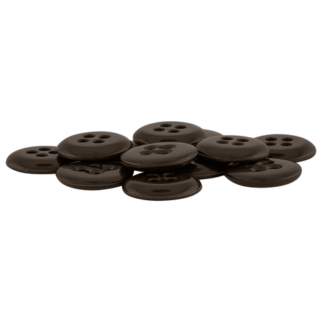 A set of Suspender Brace Pant Buttons, black, round, with four holes, displayed on a white background.