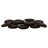 Ten dark brown, round, four-hole Khakis, Chinos and Casual Cotton Pant Buttons made of nylon are arranged in a loose pile on a white background.