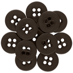 A set of Suspender Brace Pant Buttons in dark brown, featuring assorted hole patterns and arranged in a circular, overlapping layout.