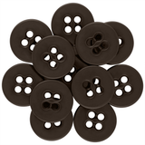 A set of Suspender Brace Pant Buttons in dark brown, featuring assorted hole patterns and arranged in a circular, overlapping layout.