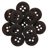 A pile of dark brown, round nylon "Khakis, Chinos and Casual Cotton Pant Buttons" with four holes—ideal as black replacement buttons or for repairing khaki pants.