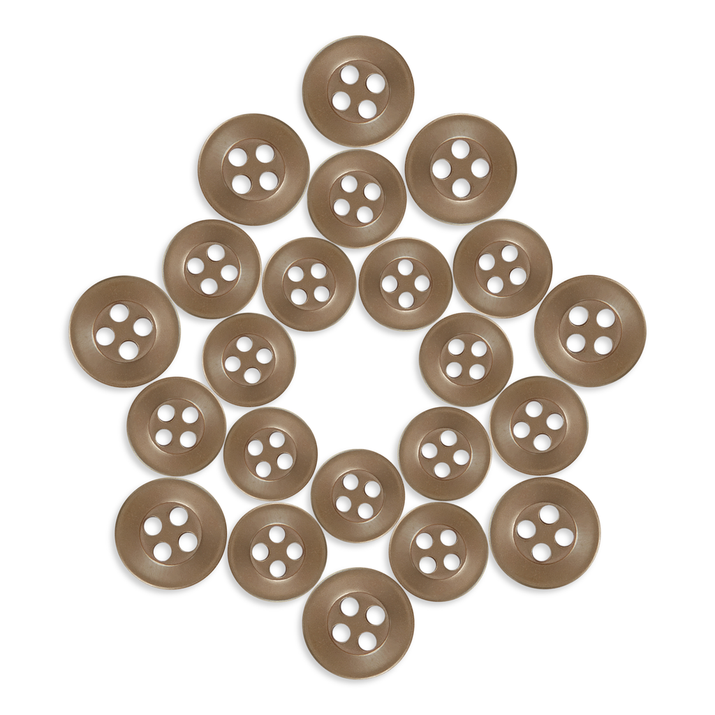 Twenty-one Replacement Shirt Buttons with an anti-glare matte finish are arranged in a star or pentagon shape on a white background.