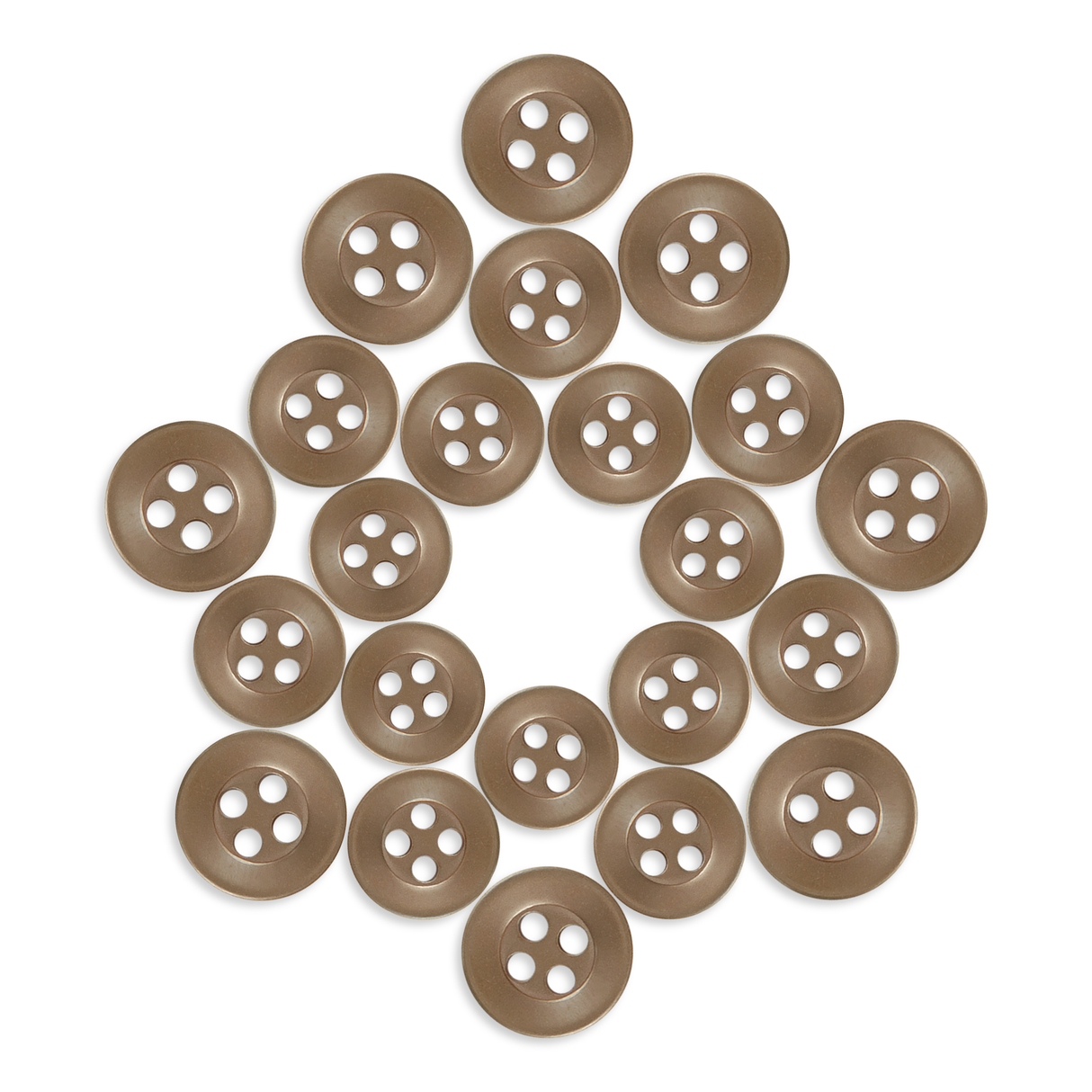 Twenty-one Replacement Shirt Buttons with an anti-glare matte finish are arranged in a star or pentagon shape on a white background.