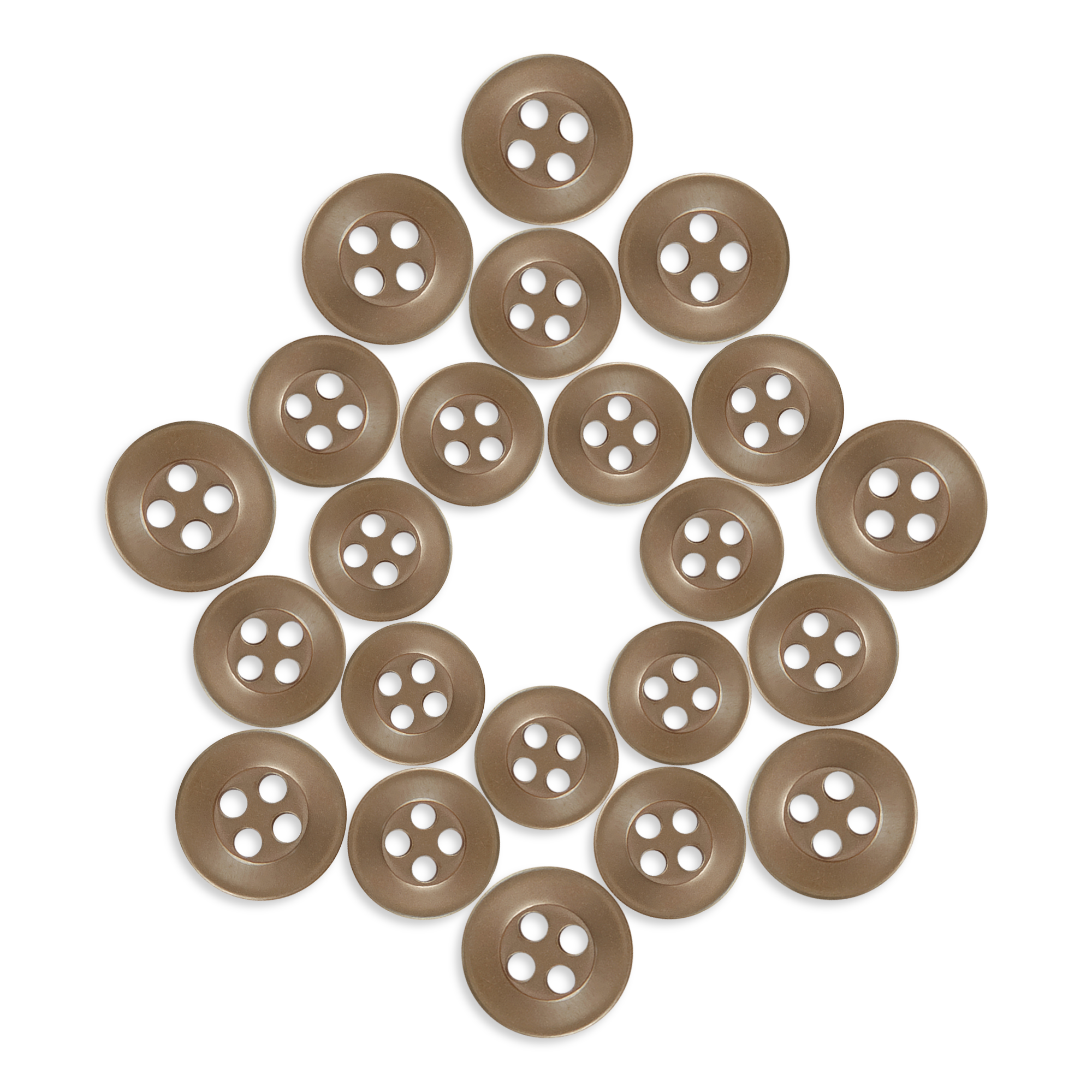 Twenty-one Replacement Shirt Buttons with an anti-glare matte finish are arranged in a star or pentagon shape on a white background.