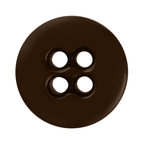 A round, dark brown Suspender Brace Pant Button with four holes shown on a white background.