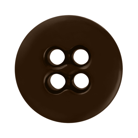 A round, dark brown Suspender Brace Pant Button with four holes shown on a white background.