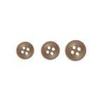 Three Replacement Shirt Buttons in brown poly-nylon, each a different size with four holes and an anti-glare matte finish, are arranged in a row on a white background.