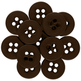 A set of overlapping dark brown Suspender Brace Pant Buttons, each with four holes and arranged in a circle—ideal for button-on suspenders or military spec uses.