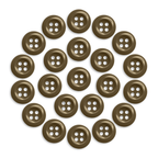 Twenty-two Work Shirt Buttons 22 Pack, brown four-hole military spec, arranged in a neat circle on a white background.