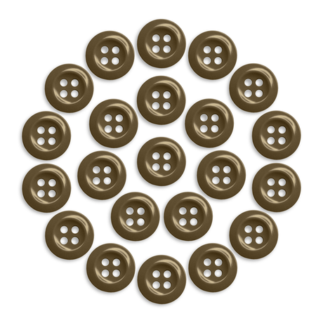 Twenty-four brown Work Shirt Buttons with four holes, arranged in a circle on a white background.