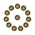 Twelve brown Work Shirt Buttons 12 Pack arranged in a circle surrounding one brown button on a white background.