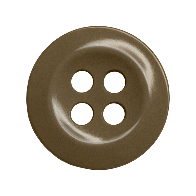 Work Shirt Buttons: A brown, round four-hole button on a white background, perfect as a replacement for your work shirt.