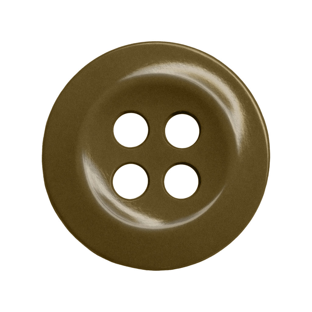 A pack of 12 round brown Work Shirt Buttons with four holes, shown on a white background—perfect replacements for your work shirts.