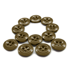 Twelve brown, four-hole Work Shirt Buttons from the 12 Pack are arranged in a question mark shape on a white background.