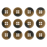 Twelve four-hole Khakis, Chinos and Casual Cotton Pant Buttons, some with dark irregular stains, are displayed in a grid on a white background—perfect replacements for black pants.
