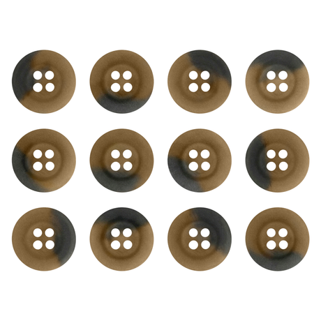 Twelve four-hole Khakis, Chinos and Casual Cotton Pant Buttons, some with dark irregular stains, are displayed in a grid on a white background—perfect replacements for black pants.