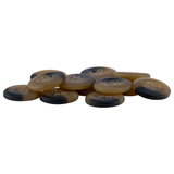 Khakis, Chinos and Casual Cotton Pant Buttons—a mix of brown and black four-hole replacement buttons—ideal for black or khaki pants, shown on a white background.