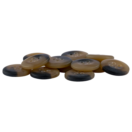 Khakis, Chinos and Casual Cotton Pant Buttons—a mix of brown and black four-hole replacement buttons—ideal for black or khaki pants, shown on a white background.