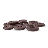Suspender Brace Pant Buttons, round chocolate treats inspired by military spec suspender buttons, scattered on a white surface.