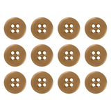 Twelve Suspender Brace Pant Buttons, brown with four holes, are neatly arranged in a 3 by 4 grid on a white background.
