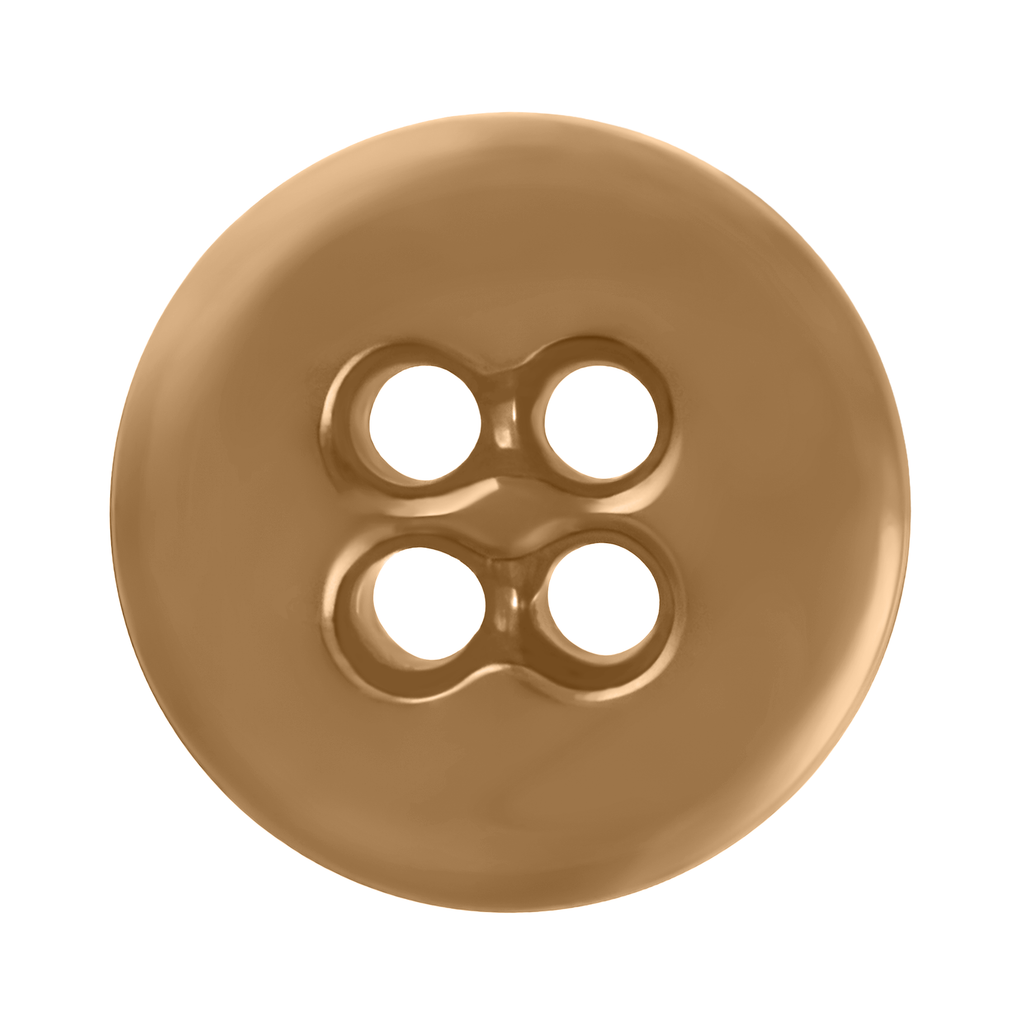 A brown, four-hole Suspender Brace Pant Button shown from above on a white background, ideal for military spec suspenders or classic button-on suspenders.
