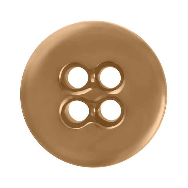 A brown, four-hole Suspender Brace Pant Button shown from above on a white background, ideal for military spec suspenders or classic button-on suspenders.