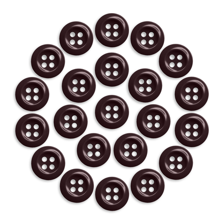 Twenty-one Work Shirt Buttons in dark brown are arranged in a circle on a white background.