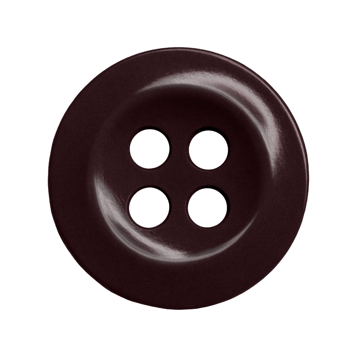 A dark brown, round Work Shirt Button with four holes displayed on a white background, perfect as a replacement button.