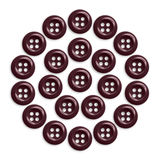 Set of 21 maroon Work Shirt Buttons, each with four holes arranged in a circle, displayed on a white background.
