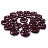 A set of Work Shirt Buttons, military spec, dark brown with four holes, displayed on a white surface.