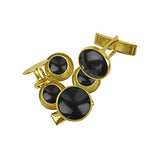 Tuxedo Shirt Studs and Cufflinks with round black stones, ideal for tuxedo shirts, displayed on a white background.
