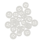 A pile of round, white Replacement Shirt Buttons with a matte finish and four holes each—ideal for any tailor’s kit.