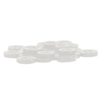 A stack of Replacement Shirt Buttons—small, white, round poly-nylon with four holes and a matte finish—arranged on a white background.