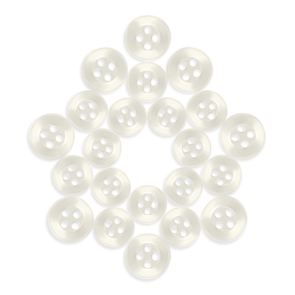 Twenty Replacement Shirt Buttons, arranged in a five-point star pattern on a white background—these durable buttons are an ideal addition to any tailor's kit.
