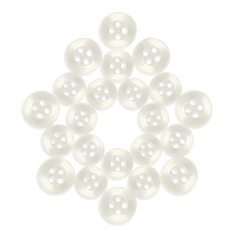 Twenty Replacement Shirt Buttons, arranged in a five-point star pattern on a white background—these durable buttons are an ideal addition to any tailor's kit.