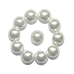 Ten white Dome Faux Pearl Bridal Buttons with metal loop backs, arranged in a circle with one at the center, evoke the elegant look of blouse buttons on a crisp white background.
