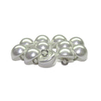Dome Faux Pearl Bridal Buttons with metal loop backs, shiny white and half-round, perfect for jewelry making or as elegant dome-shaped blouse buttons.