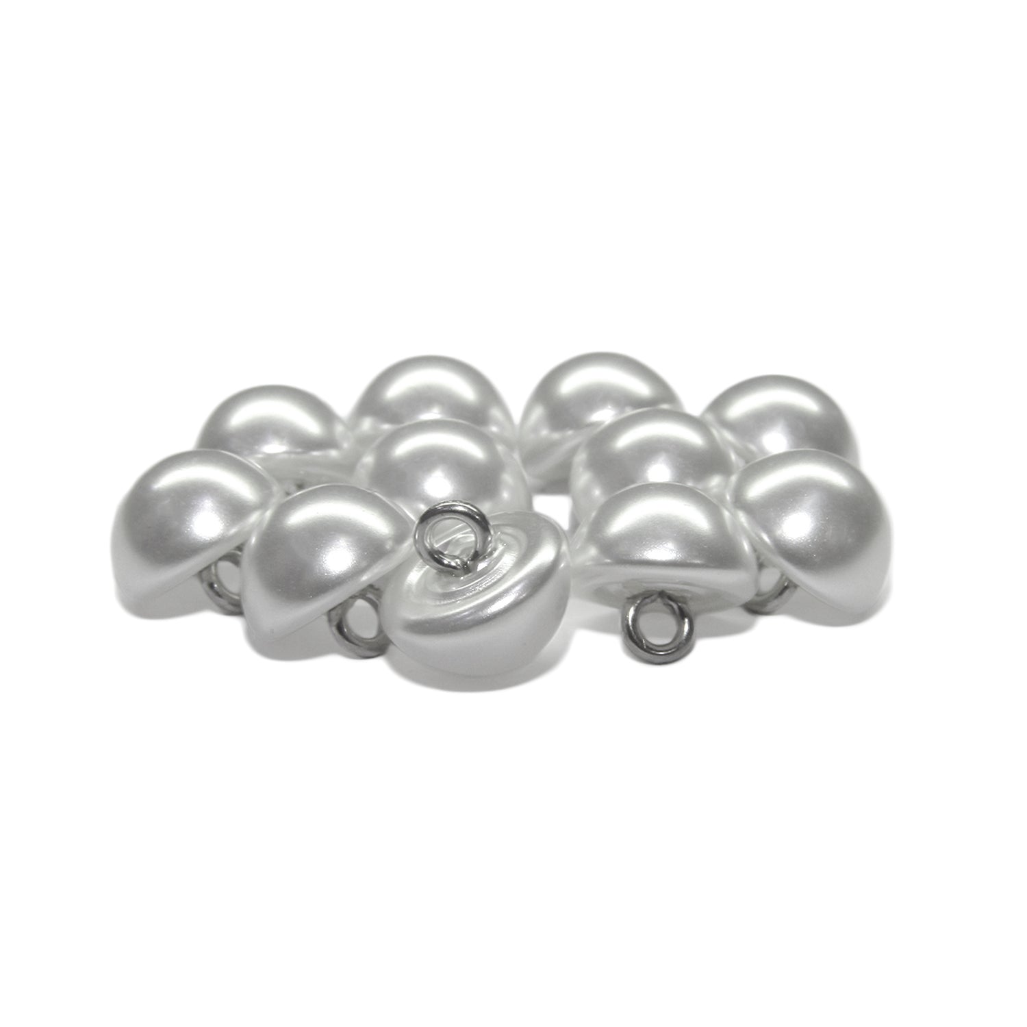 A set of Dome Faux Pearl Bridal Buttons with metal loop backs, perfect as replacement or bustle buttons, shown on a white background.